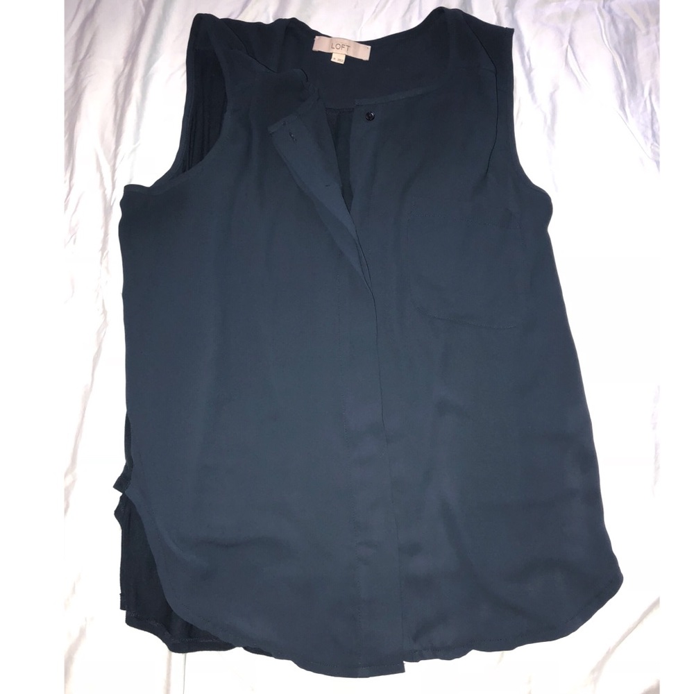 LOFT navy mixed media top